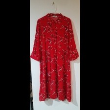 Pieces ASOS Midi Dress Medium Red Floral Shirt Button Up Summer Medium