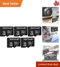 Patriot LX Series Micro SD Card 16GB - Class 10 UHS-1 - Fast & Reliable - 5 Pack