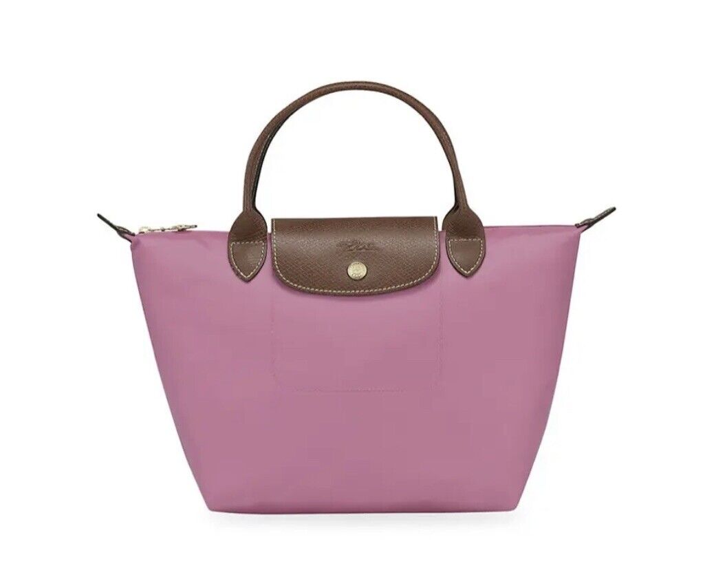 Longchamp Pink/Brown Nylon and Leather Le Pliage Tote Longchamp