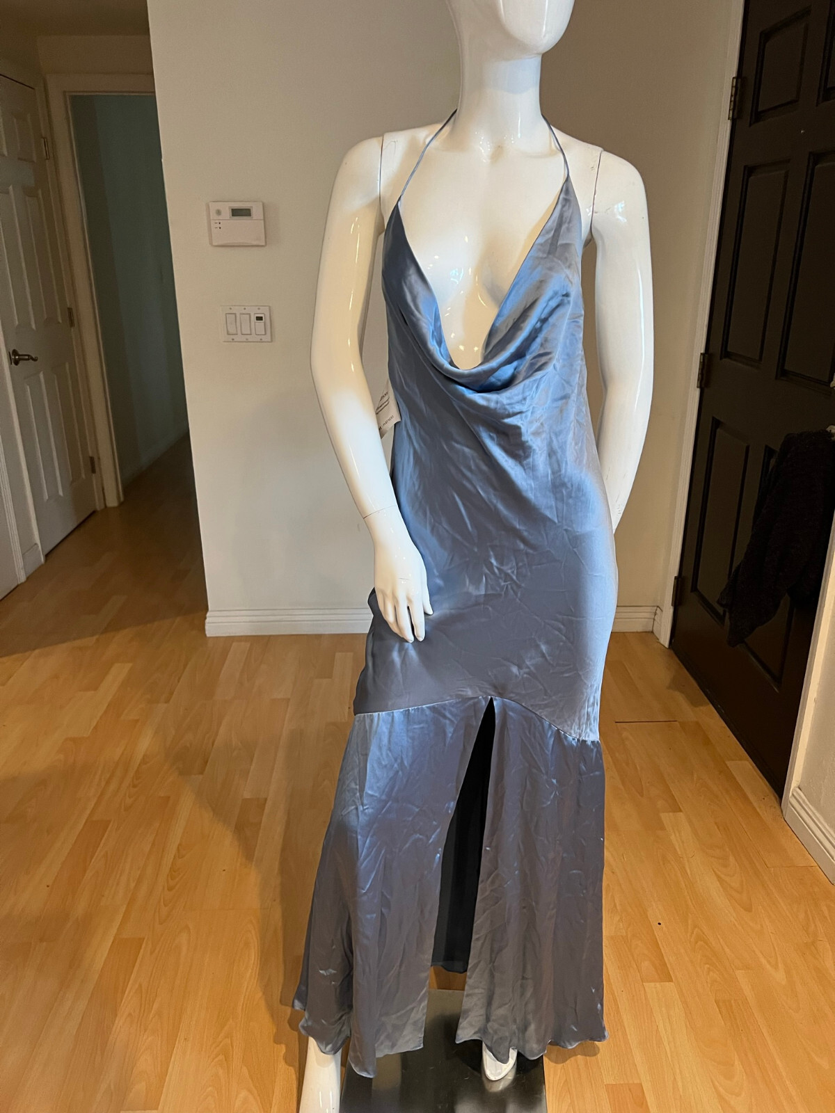 $300 Fame And Partners Cowl Halter Drape Front Slit Maxi Dress Size 2