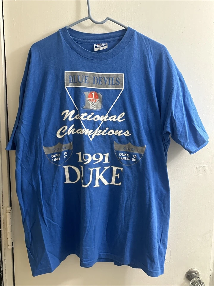 Vintage 1991 Duke Blue Devils National Champions Blue Shirt Hanes 2XL FREE SHIP - Image 2 of 4