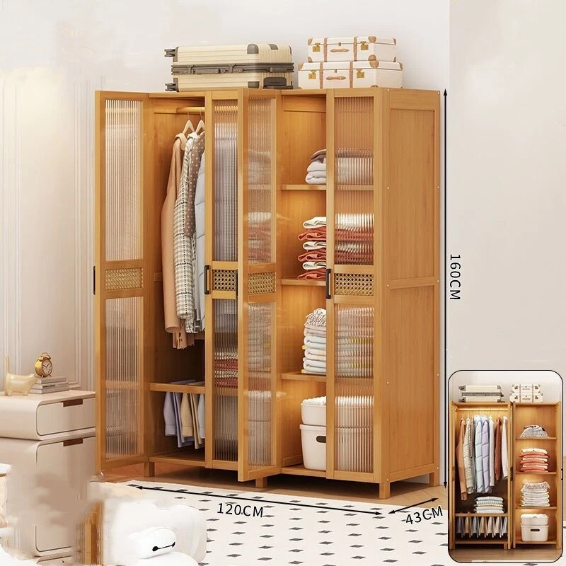 Drehtürenschrank Kleiderschrank Schrank Bambus Schlafzimmerschrank Hochschrank - Bild 2 von 4