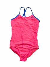 Nike Girls One Piece Swimsuit Size M 12 Orange Blue Trim