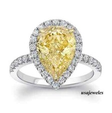 14K 2-Tone Gold Finish 3CT Pear Shape Genuine Citrine Wedding Halo Jewelry Ring