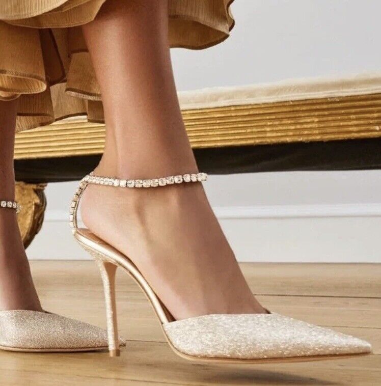 Jimmy CHOO Saeda 100 Platinum Ice Dusty Glitter Pumps Jimmy CHOO Saeda 100 Platinum Ice Dusty Glitter Pumps