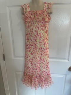 Vestido amarillo con flores rosas RN para niñas talla 7. Liquidación ¡OFERTA!!