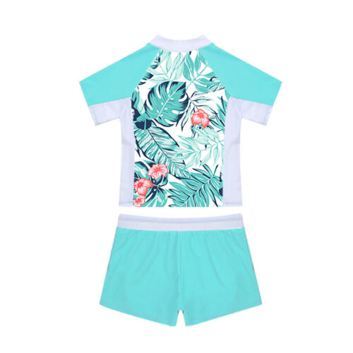 Kids Girls Swimwear Elastic Waist Swimsuits Beach Bathing Suits Round Neck Top - Picture 7 of 20