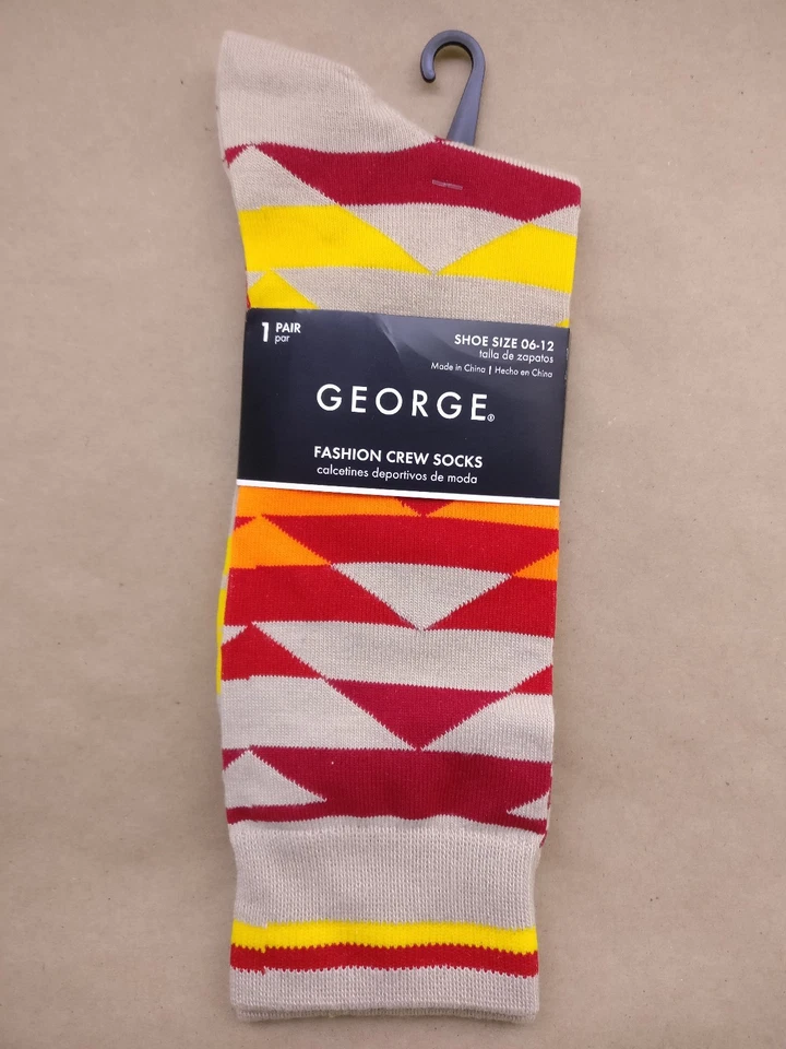 Para hombres George Moda Crew Vestido Calcetines Azteca Rojo/Amarillo/Naranja 1 Par Talla 6-12 Foto 2 de 3
