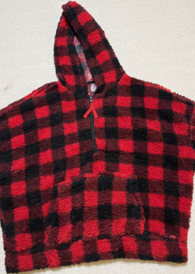 No Boundaries 1/4 Zip Hoodie Junior XL(15/17) Red & Black Checkered Pullover