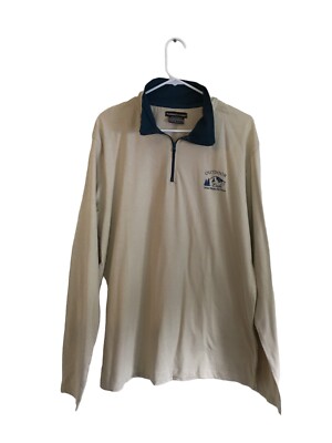 Atlas For Men Shirt Large Men's Size Beige Logo Collar Zip Long Sleeve Polo