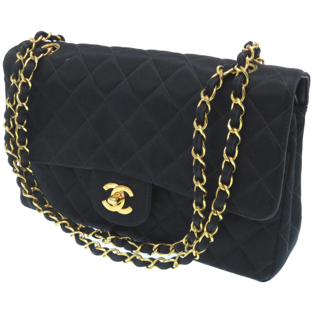 AUTHENTIC CHANEL Matelasse Double Flap Chain Shoulder Bag Navy Satin 0102 |  eBay