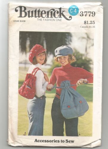 3779 Butterick Sewing Pattern UNCUT Lined Cap Drawstring Bag Vintage 1970s - Picture 2 of 4