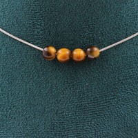 Steine Und MinéRaux. Halskette 4 Perlen Tigerauge 6 Mm. Kette Stahl Nirosta