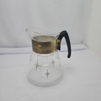 Corning Heat Proof Glass Gold Atomic Starburst 6 Cup Coffee Carafe MCM 