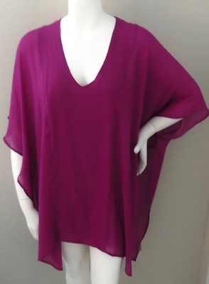 Umgee USA V-Neck Caftan Tunic Cover Up Berry Fuchsia Plus XL/1XL & 1XL/2XL New!