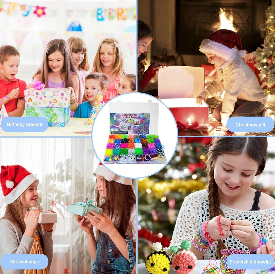 2500 Loom Bänder Set40Gitter Kunststoff Gummibänder Kit 32 Farben Loops Gummi... - Bild 2 von 4