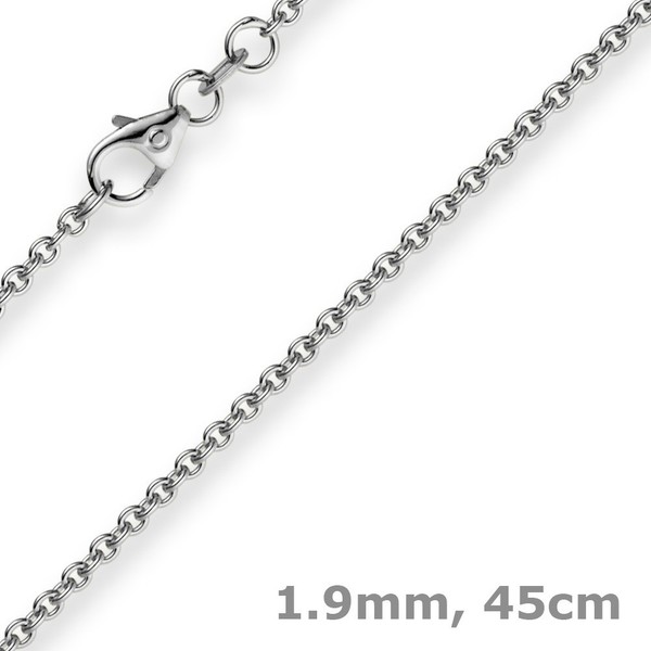 1,9Mm Rund-Ankerkette 750 Gold WeißGold Kette Collier Halskette, 45Cm, Goldkette-image
