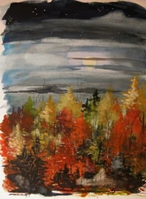 ORIGINAL MOON  Landscape Painting JMW art Watercolor Impressionism John Williams
