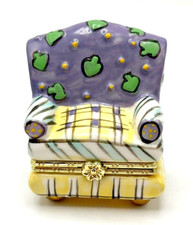 Mini sillón vintage de porcelana con bisagras caja de baratija coleccionable