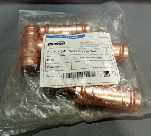 Lot Of 5 Bluefin CPT100-100-075 1"×1"×3/4" Press Copper Tee