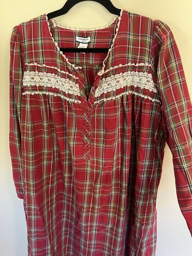 Croft & Barrow Nachthemd Damen Vintage XL rot kariert Flanell 100% Baumwolle Nachthemd - Bild 5 von 7