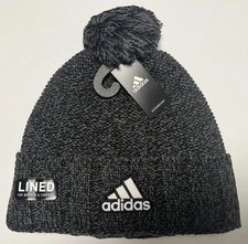 ADIDAS Knit STRETCH Recon II POM BEANIE Hat One Size BLACK Lined HAT 29 NEW NWT