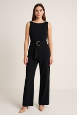 Women's H M Black Sleeveless Jumpsuit with Silver Buckle Belt US 2