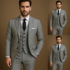 Houndstooth Mens Suits 3Pcs Prom Party Tuxedo Slim Fit Coat Casual Blazer Jacket