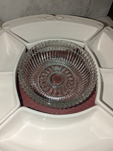 Princess House Pavillion 15" Platter Relish Dishes & Crystal Bowl W/ Chrome Lid - Picture 3 of 6