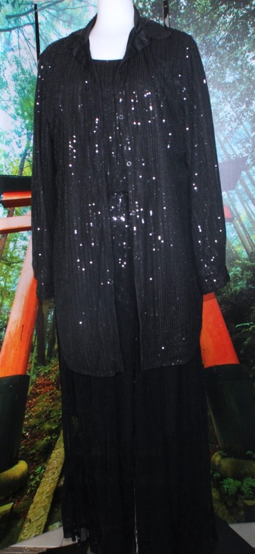 SEQUIN COCKTAIL PANTS SUIT  BLACK 1X plus