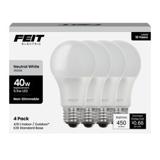 Feit Electric A19 LED Light Bulb, 4 Count Pack of 1 , 3500k Neutral White