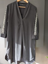 Zara Womens Shirt dress Size Medium Black Silver Sequin Tunic top Party Evening 