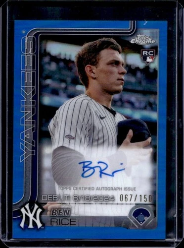 2025 Topps Chrome Update Ben Rice Rookie Debut Auto RC Blue Refractor #/150