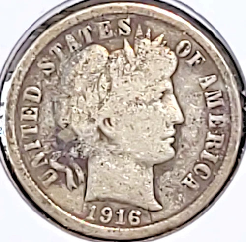 1916-P BARBER DIME IN UPPER-GOOD / CIRCULATED CONDITION-#5