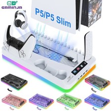 P58 RGB Cooling Stand for PS5 Slim Charger Dock Headset Game Storage