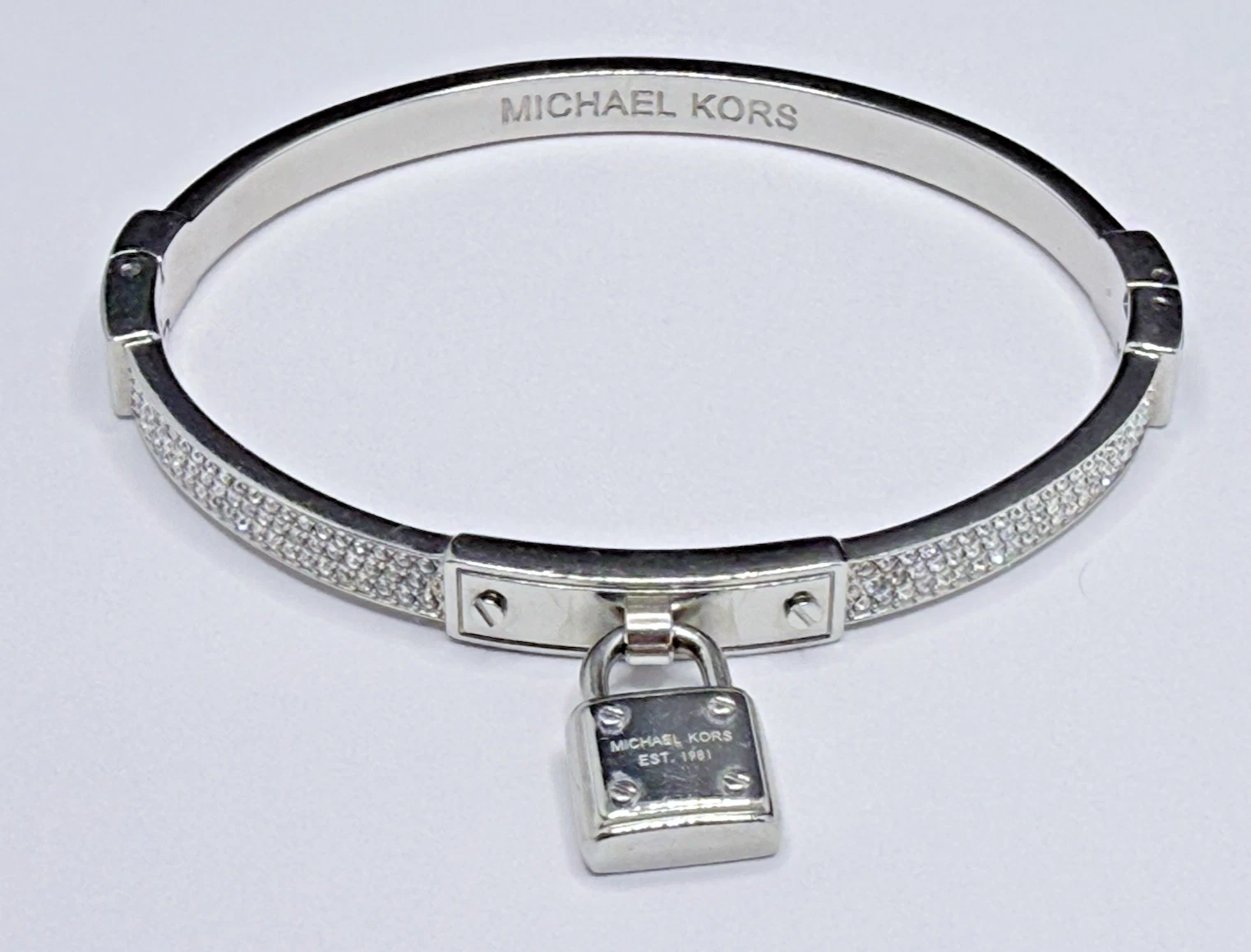 Bracciale Michael Kors Cristallo Cerniera Tono Argento Con Lucchetto