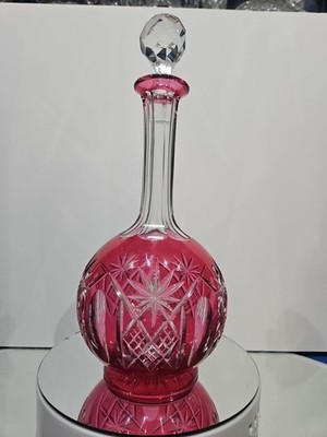 12'' wine decanter Brilliant c1908 glass Red Cut to clear Val Saint Lambert HF-12
