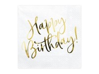 20 Papier Servietten Happy Birthday Geburtstag Party Tischdeko Weiß Gold Einweg