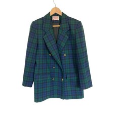 Vtg Pendleton Womens Classic Double-Breasted Plaid Wool Blazer Size 8 Green Blu