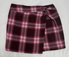 NWT LOFT Women Dark Burgundy Plaid Twist Sarong Mini Skirt, Sz 14, Y2K, Academia