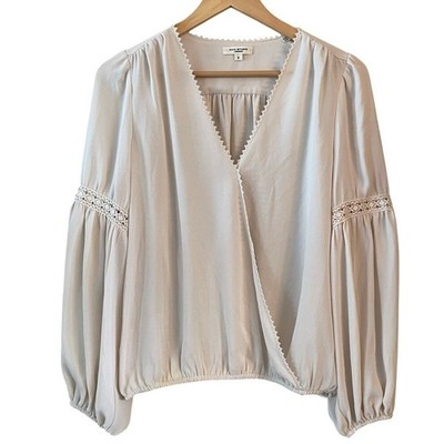Max Studio London Boho Chic Blouse Ivory with Crochet Lace Inset Size Small