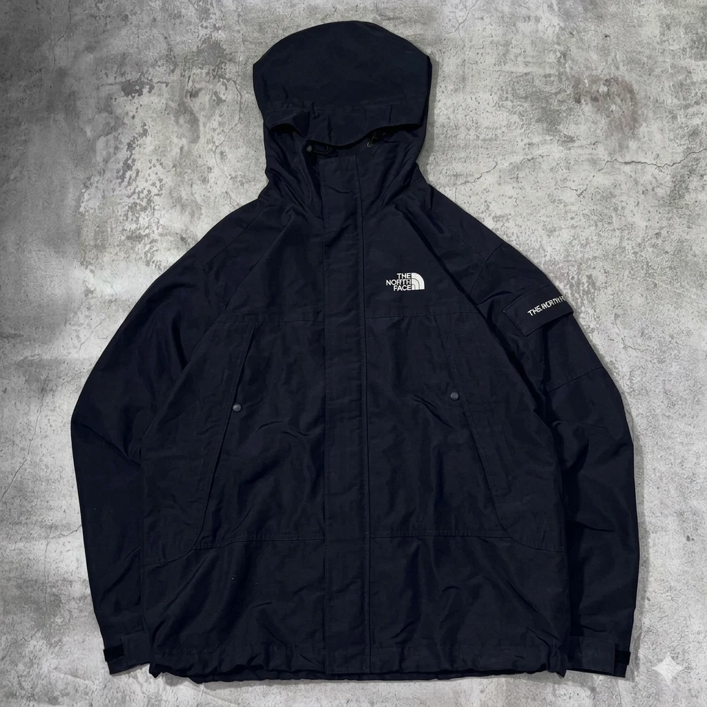 THE NORTH FACE BLACK HOODED JACKET SIDE POCKET WINDBREAKER