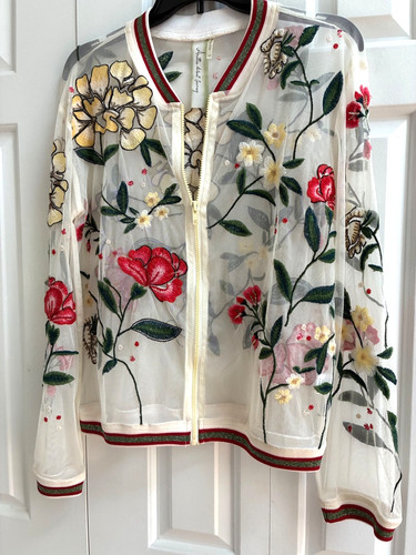 aratta silent journey womens zip up jacket size Med sheer multicolor floral