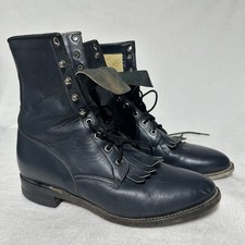 Vintage Justin Western 504 Blue Leather Boots Roper Kiltie Mens 9 D Made In USA