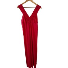 Vintage Elegant Long Lace Trim Nightgown Red