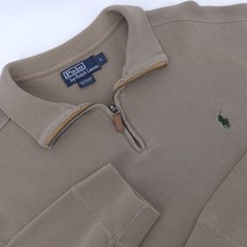 Polo Ralph Lauren 1/4 Zip Pullover Sweater Men Sz Large Beige / Pony Green