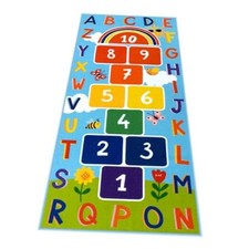 Washable Hopscotch Kids Rug for Playroom, Colorful Educational Classroom Blue