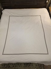 Restoration Hardware Queen Duvet Italian White Cotton Brown Hotel Satin Stitch