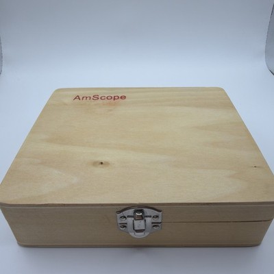 AmScope Microscope Slides In Wooden Box Glass Specimen Science Exploration 25 Pc