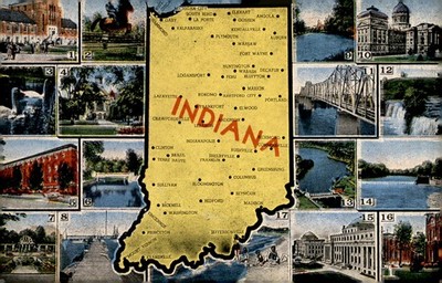 Indiana, cities, landmarks, attractions, State Teachers College, Postcard